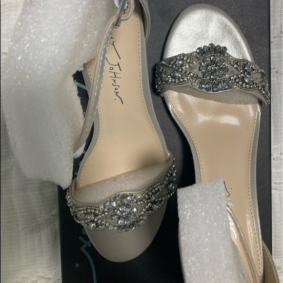 Betsey Johnson silver, jeweled, block-heel sandals - Picture 3 of 6